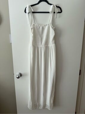 Dex White Smocked V-Neck Maxi Dress